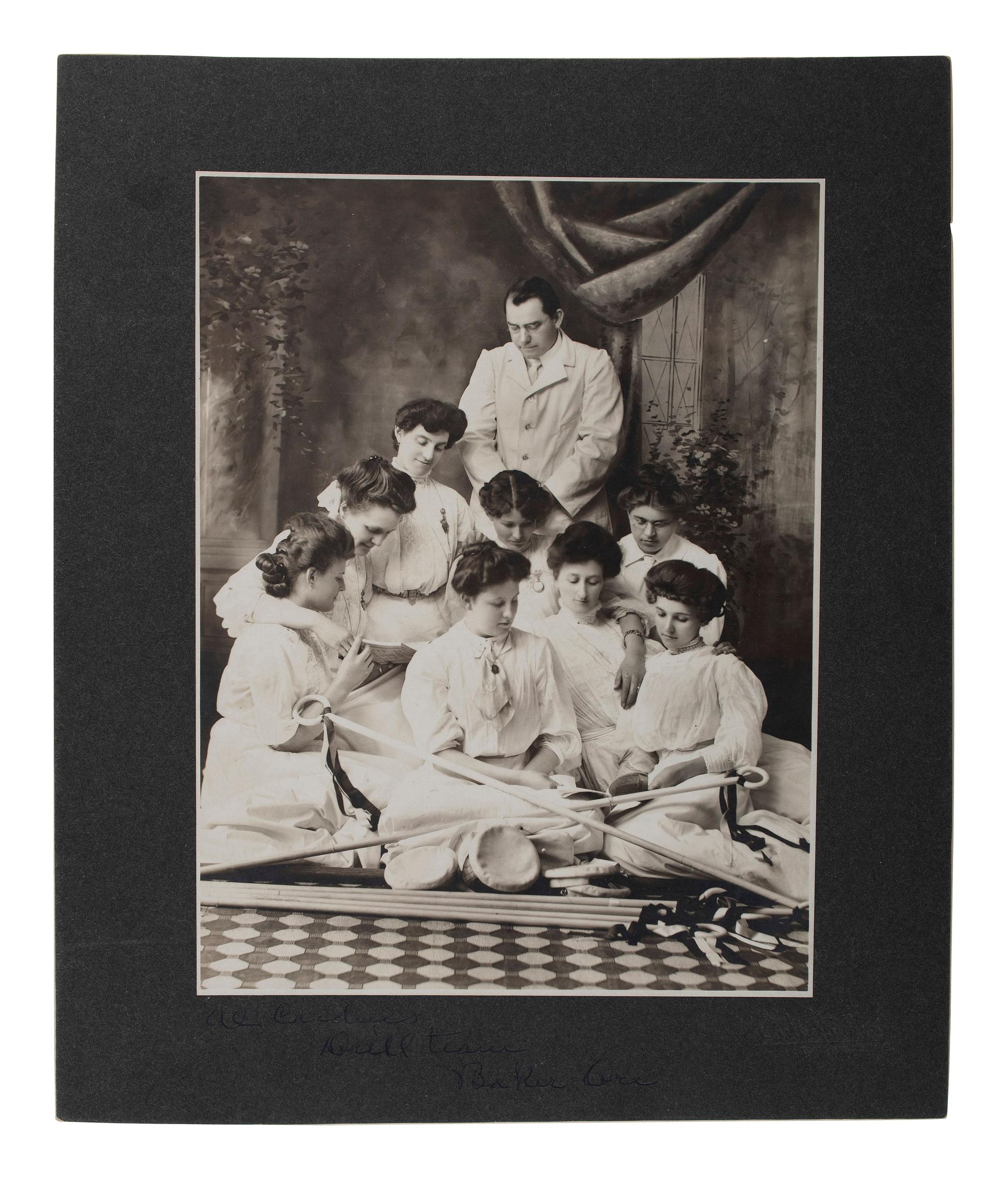 [EARLY PHOTOGRAPHY] -- [SPORTS]. A group of 2 photographs of teams, incl. women's drill team, Baker City, Oregon, and Bowdoin College football team, Brunswick, Maine.