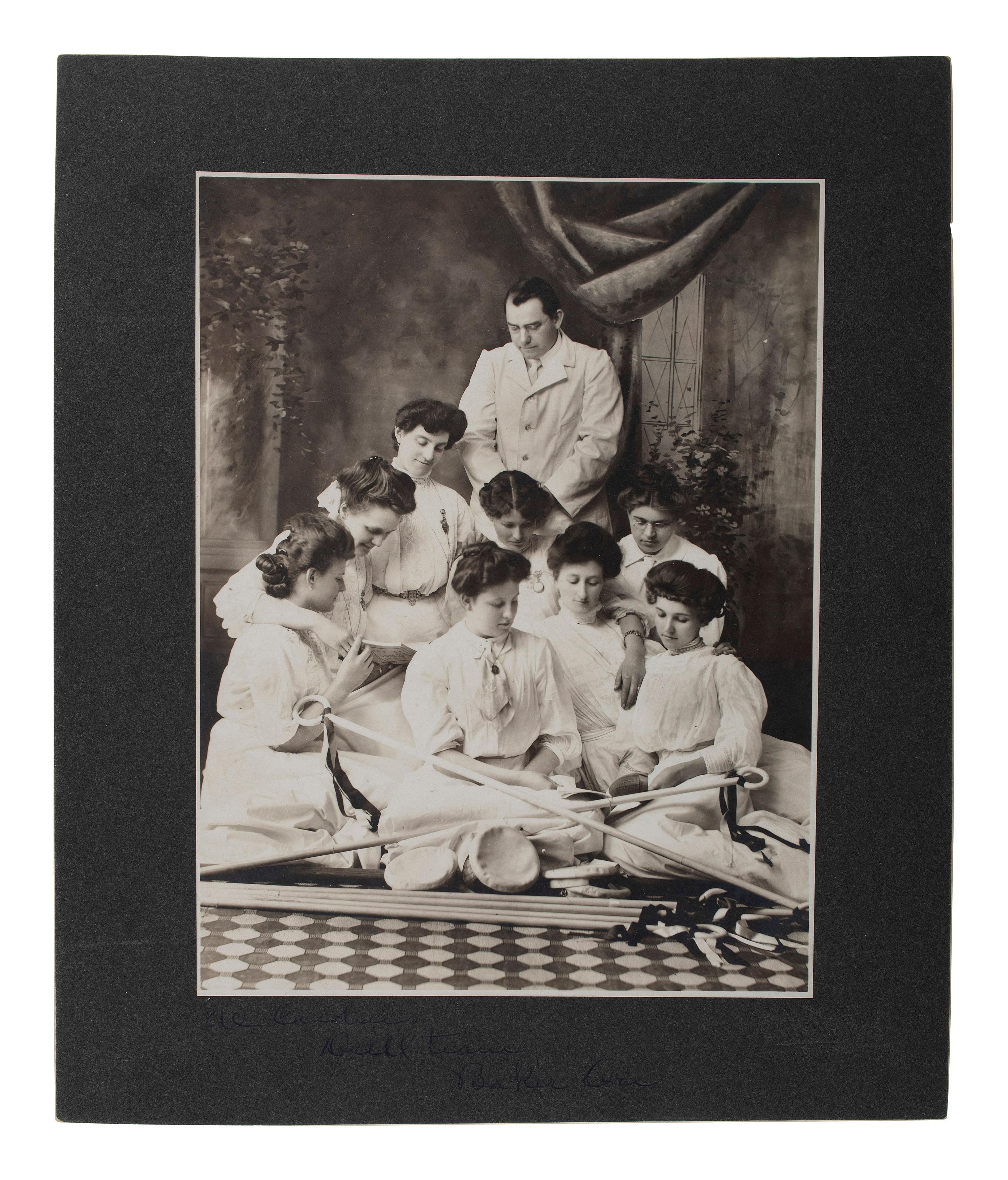[EARLY PHOTOGRAPHY] -- [SPORTS]. A group of 2 photographs of teams, incl. women's drill team, Baker City, Oregon, and Bowdoin College football team, Brunswick, Maine.