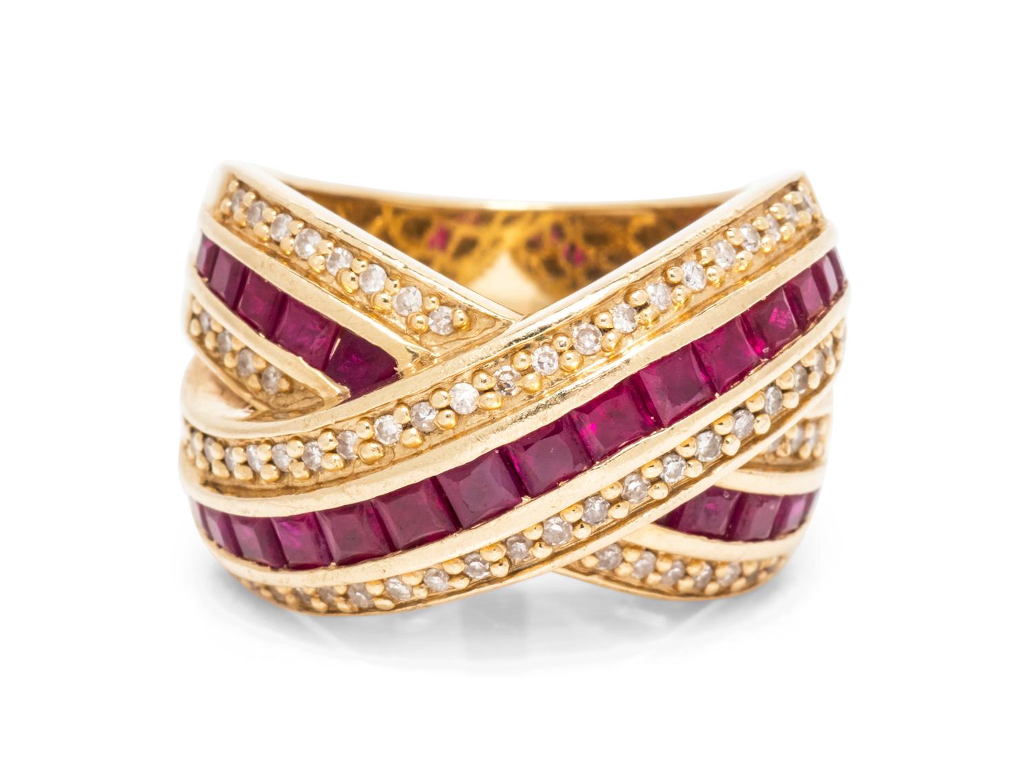 A 14 Karat Yellow Gold, Ruby and Diamond Ring,