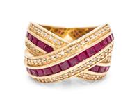 A 14 Karat Yellow Gold, Ruby and Diamond Ring,