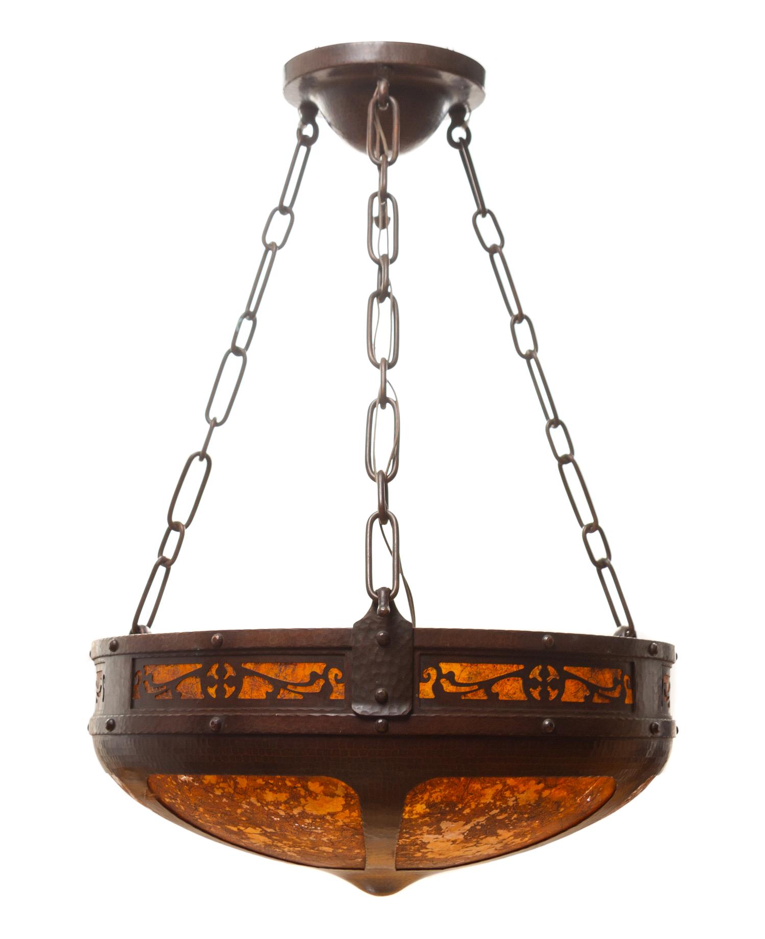 An Arts and Crafts Copper and Mica Hanging Fixture, Aurora Studios Diameter 21 inches.