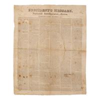 [American Newspapers] (Adams, John Quincy) Broadside First Printing of President John Quincy Adams' First State of the Union Address