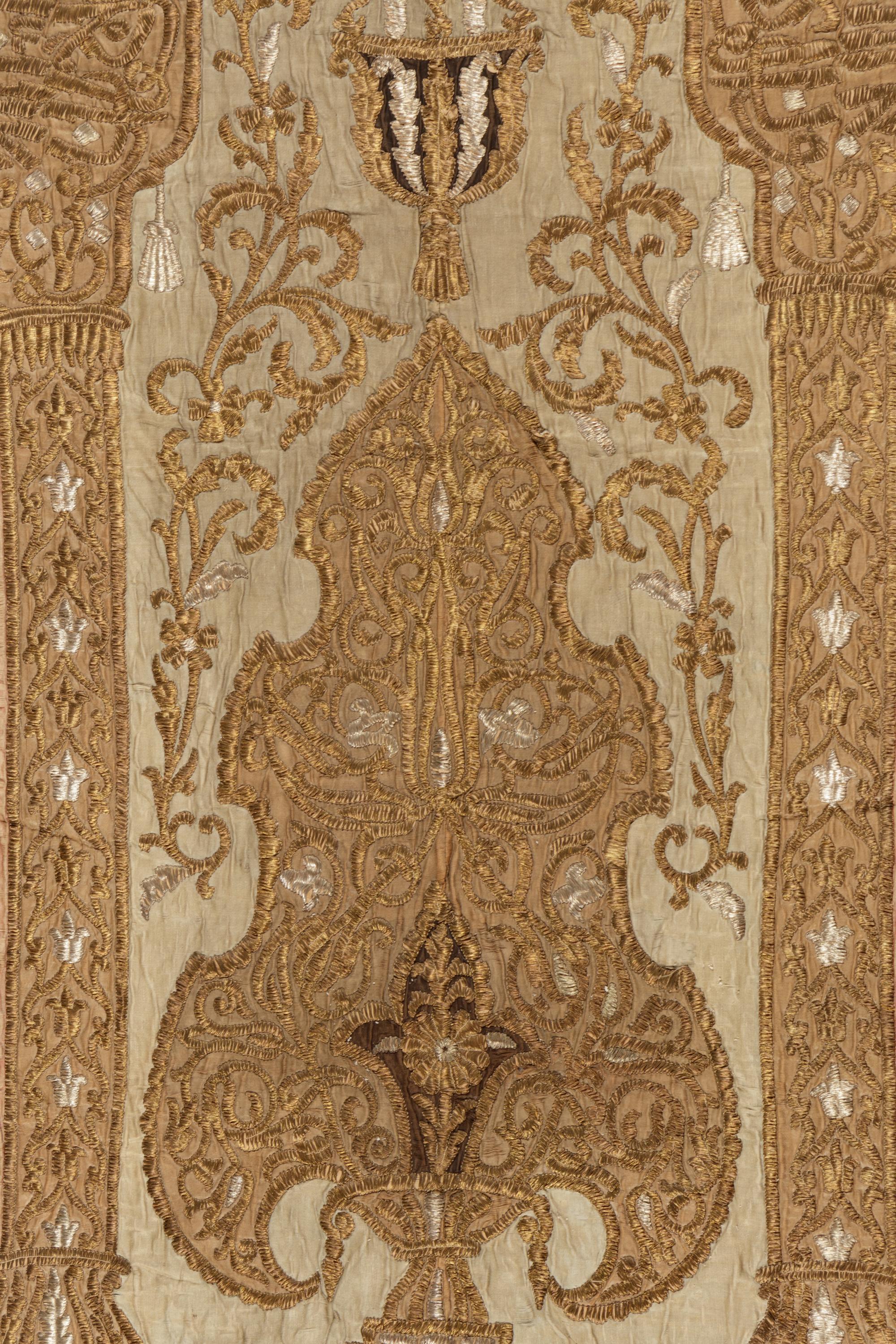 A Metallic Thread Embroidered Panel with Arabic Inscription