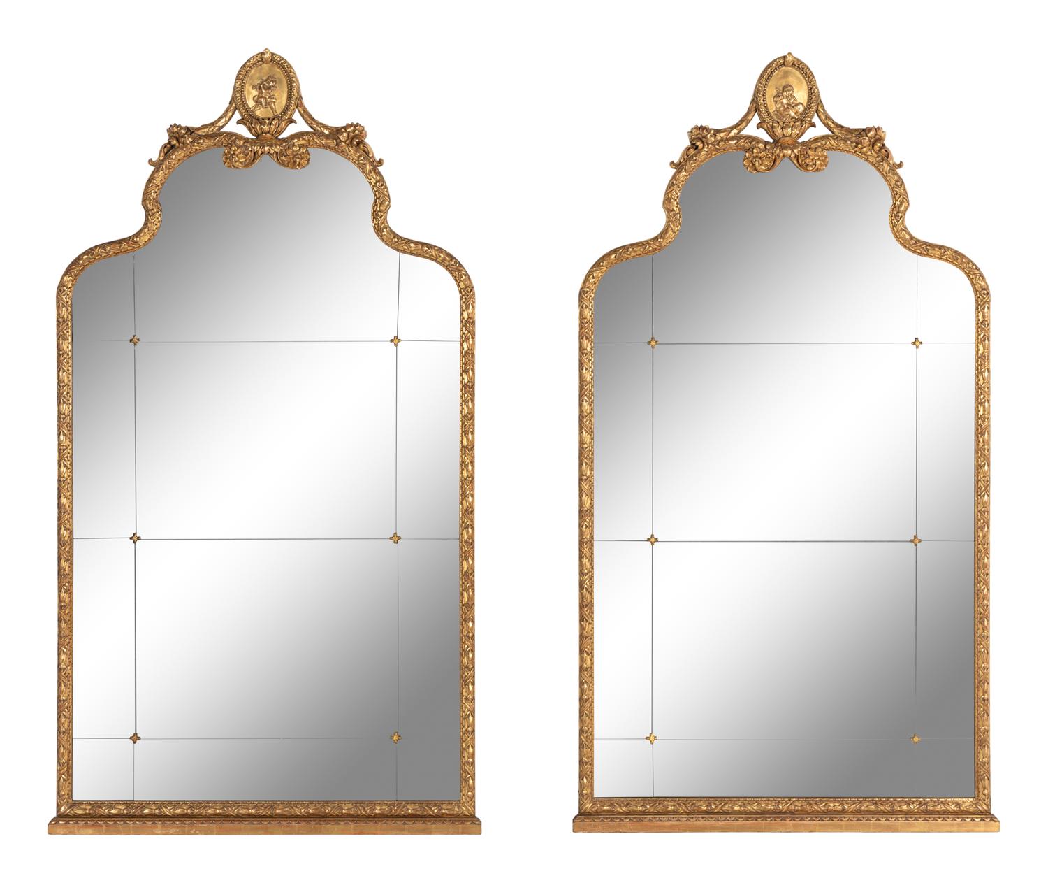A Pair of Italian Neoclassical Style Giltwood Pier Mirrors
