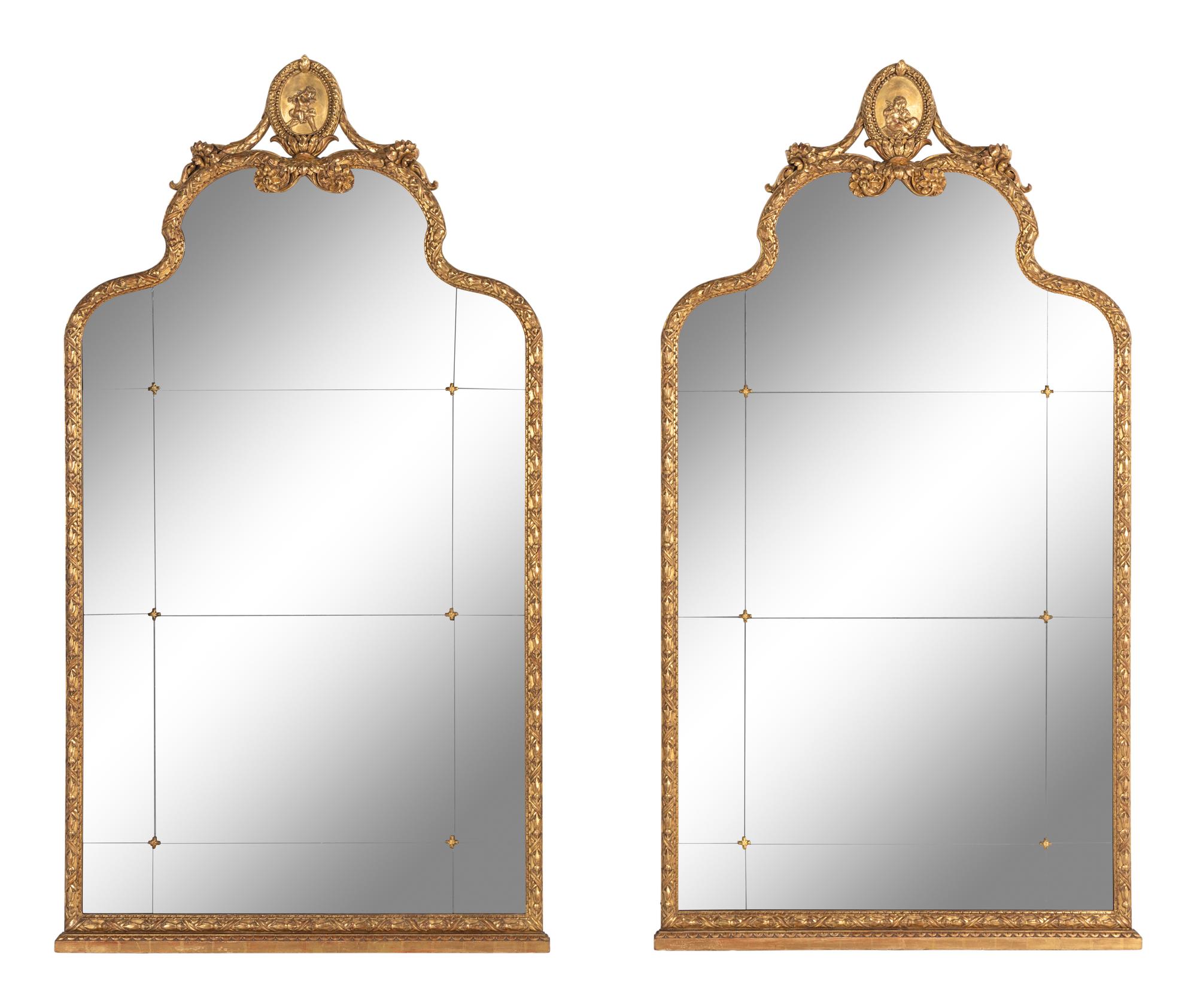 A Pair of Italian Neoclassical Style Giltwood Pier Mirrors