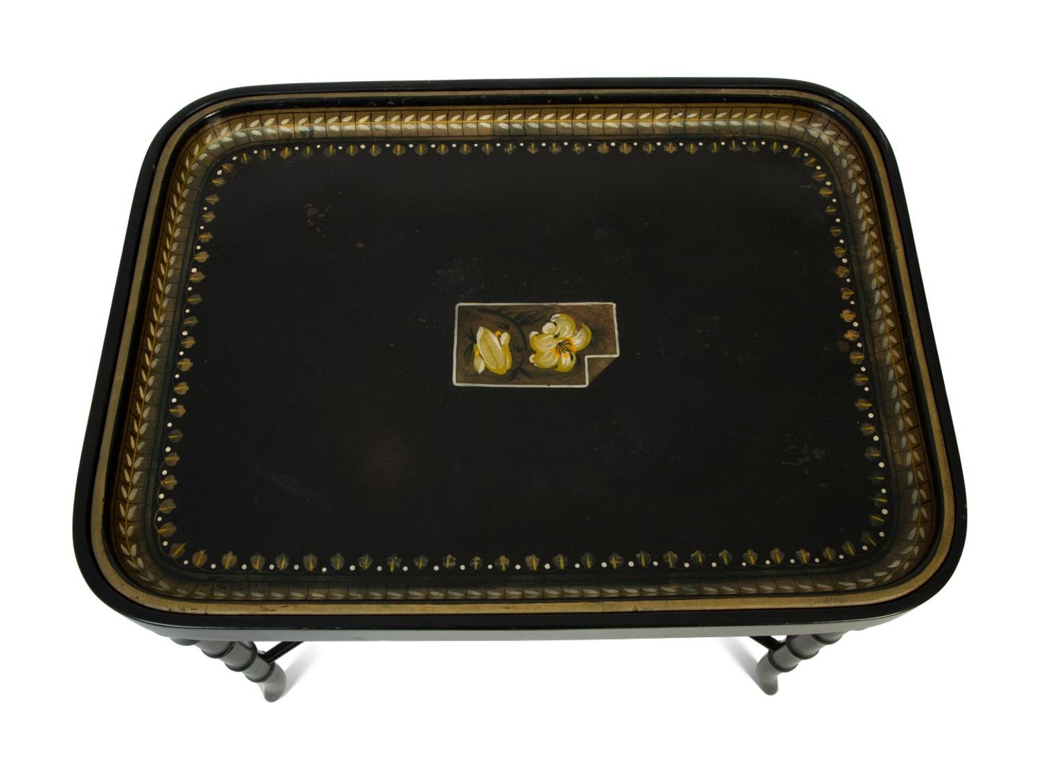 An English Painted Wood Tray Table on Faux Bamboo Stand — 20TH CENTURY