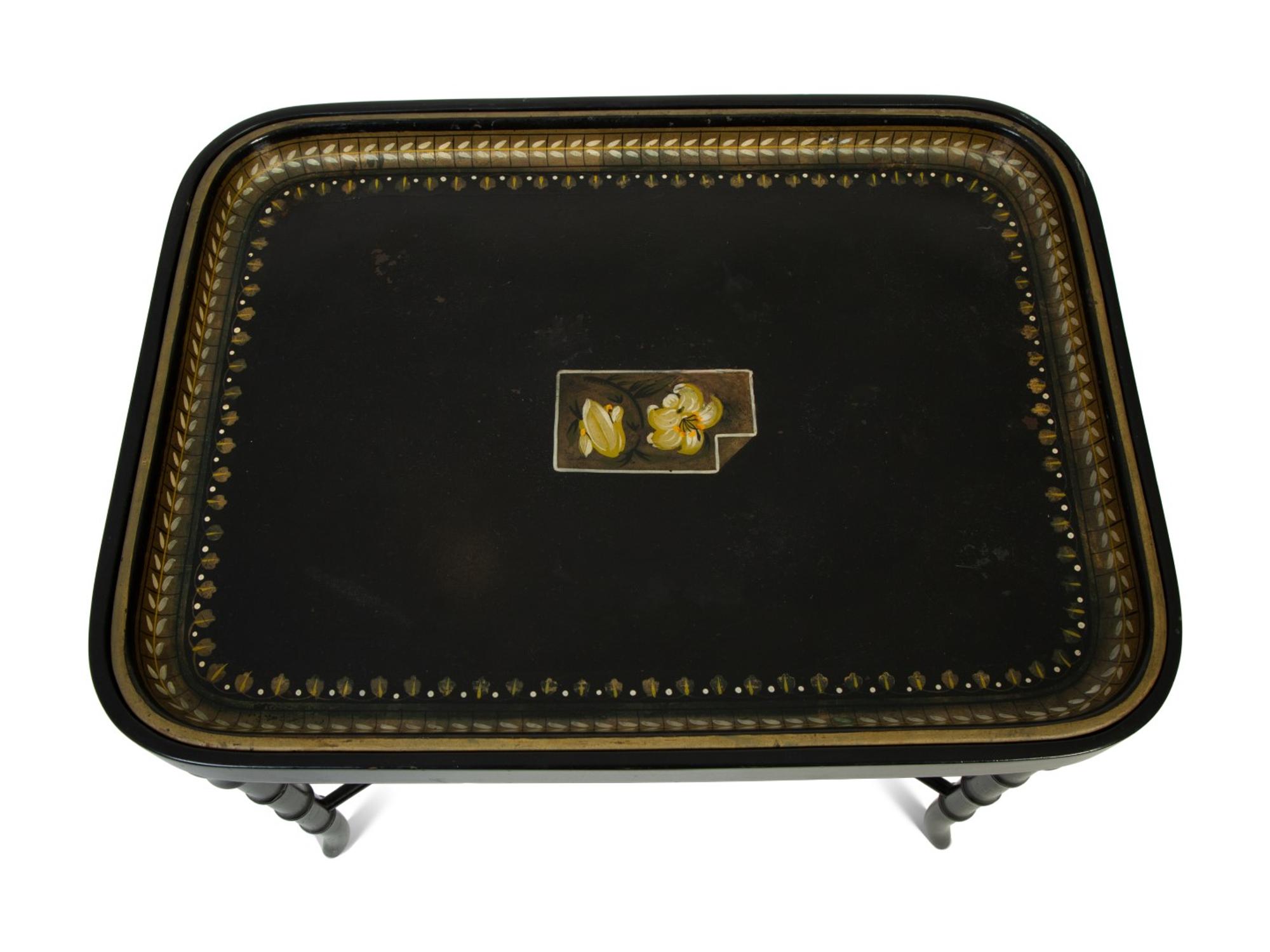 An English Painted Wood Tray Table on Faux Bamboo Stand — 20TH CENTURY