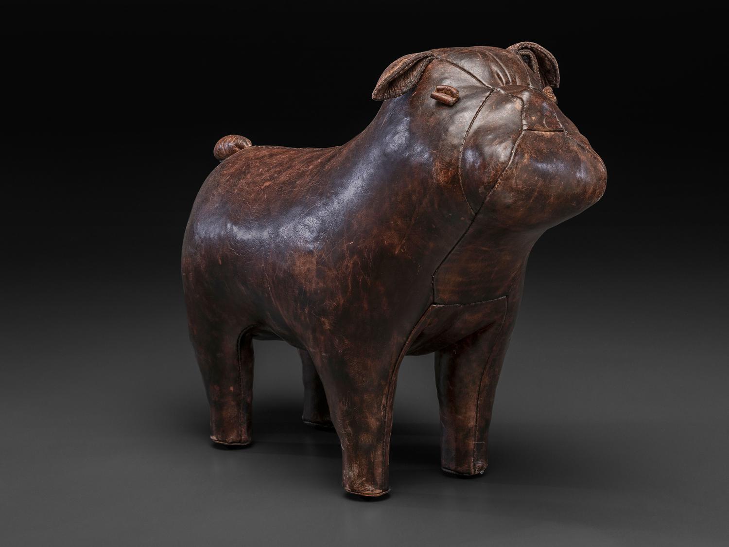 A Leather Bulldog Footstool