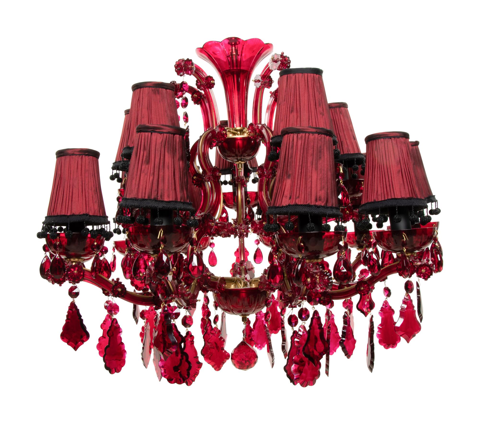 A Cranberry Glass Fifteen-Light Chandelier