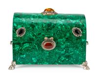 A Russian Jeweled Malachite Box