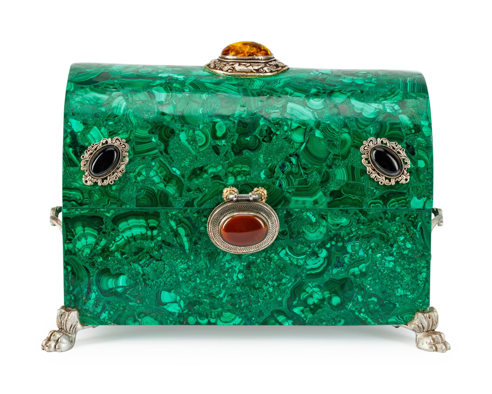 A Russian Jeweled Malachite Box
