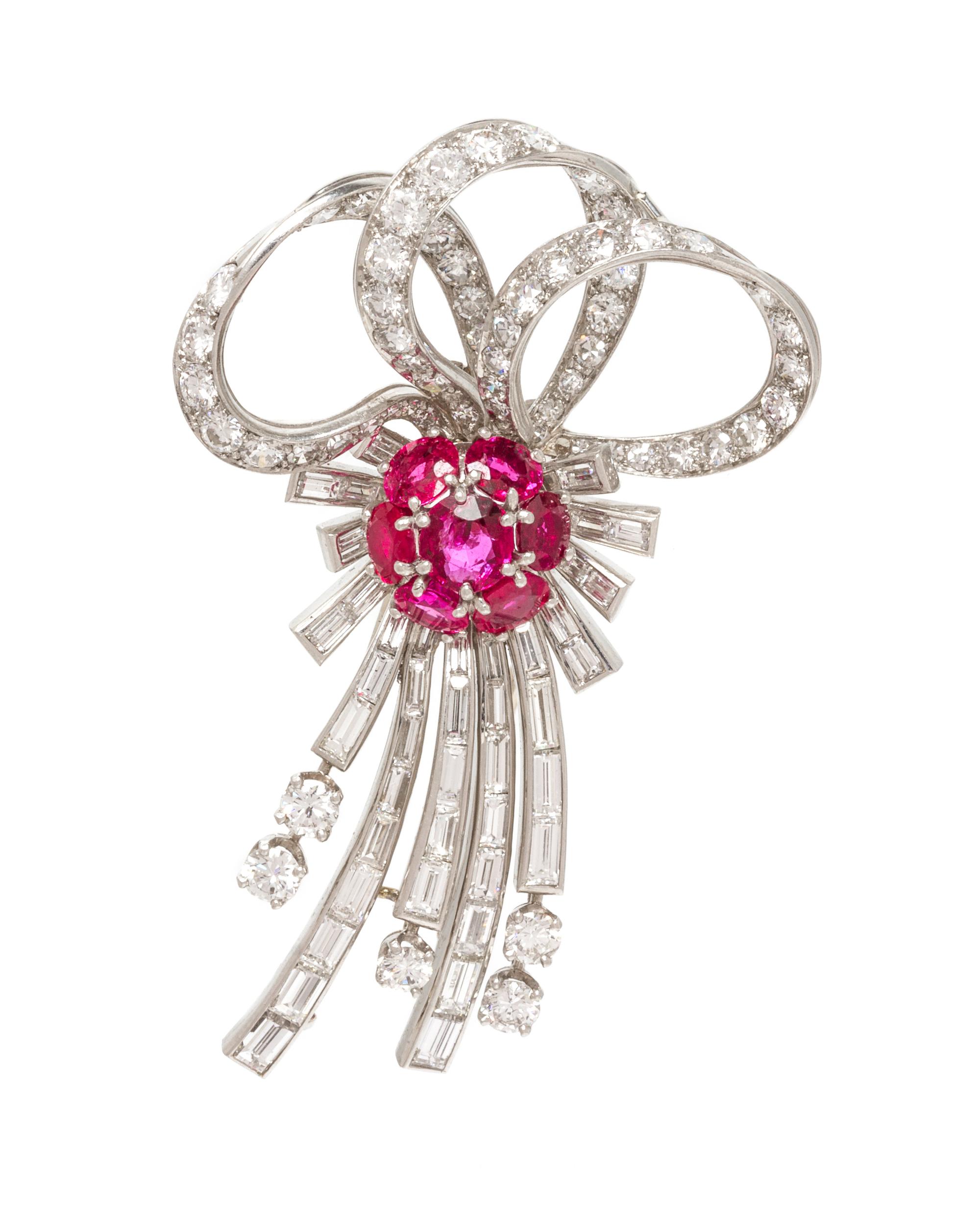 A Platinum, Ruby and Diamond Brooch, 15.90 dwts.