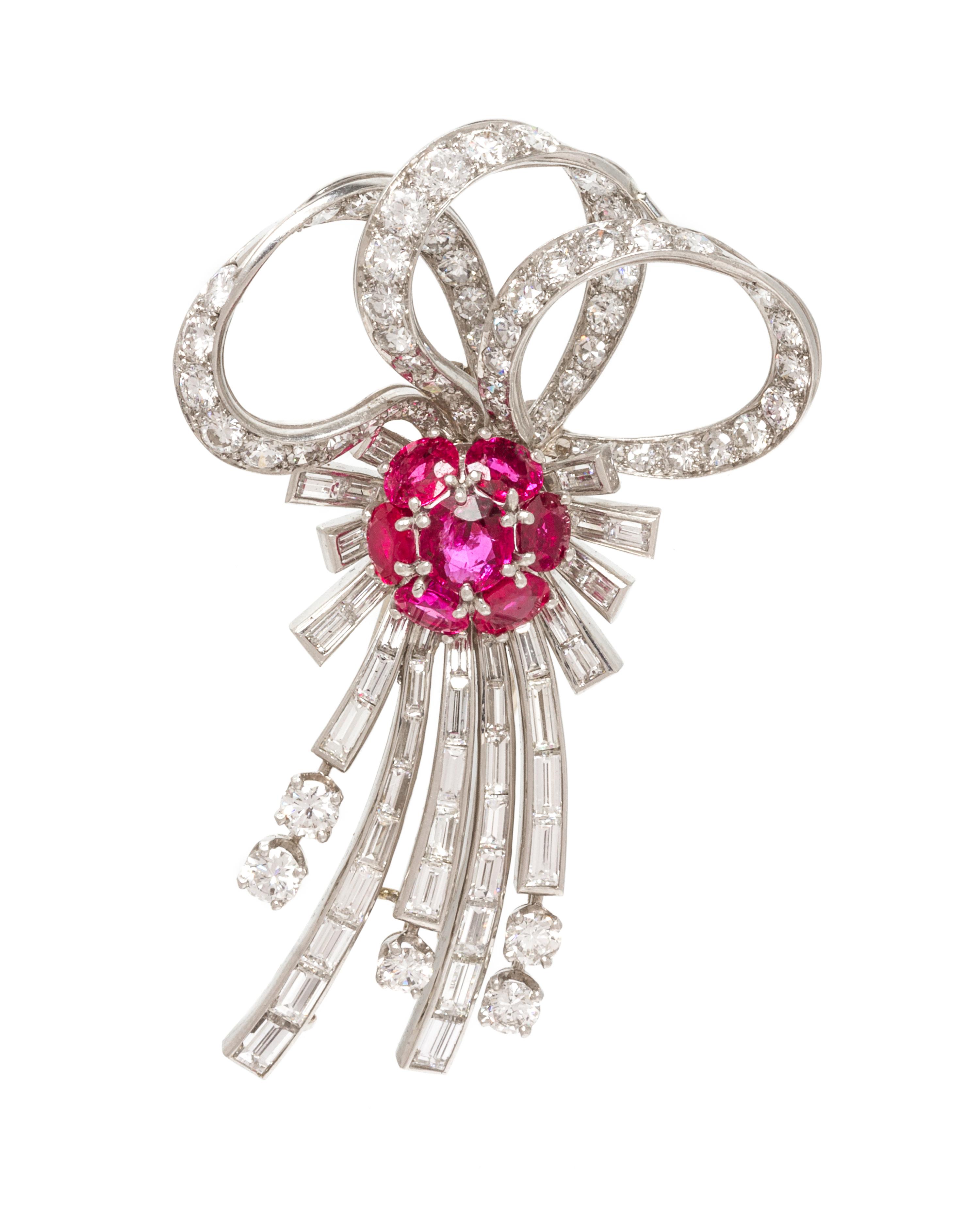 A Platinum, Ruby and Diamond Brooch, 15.90 dwts.