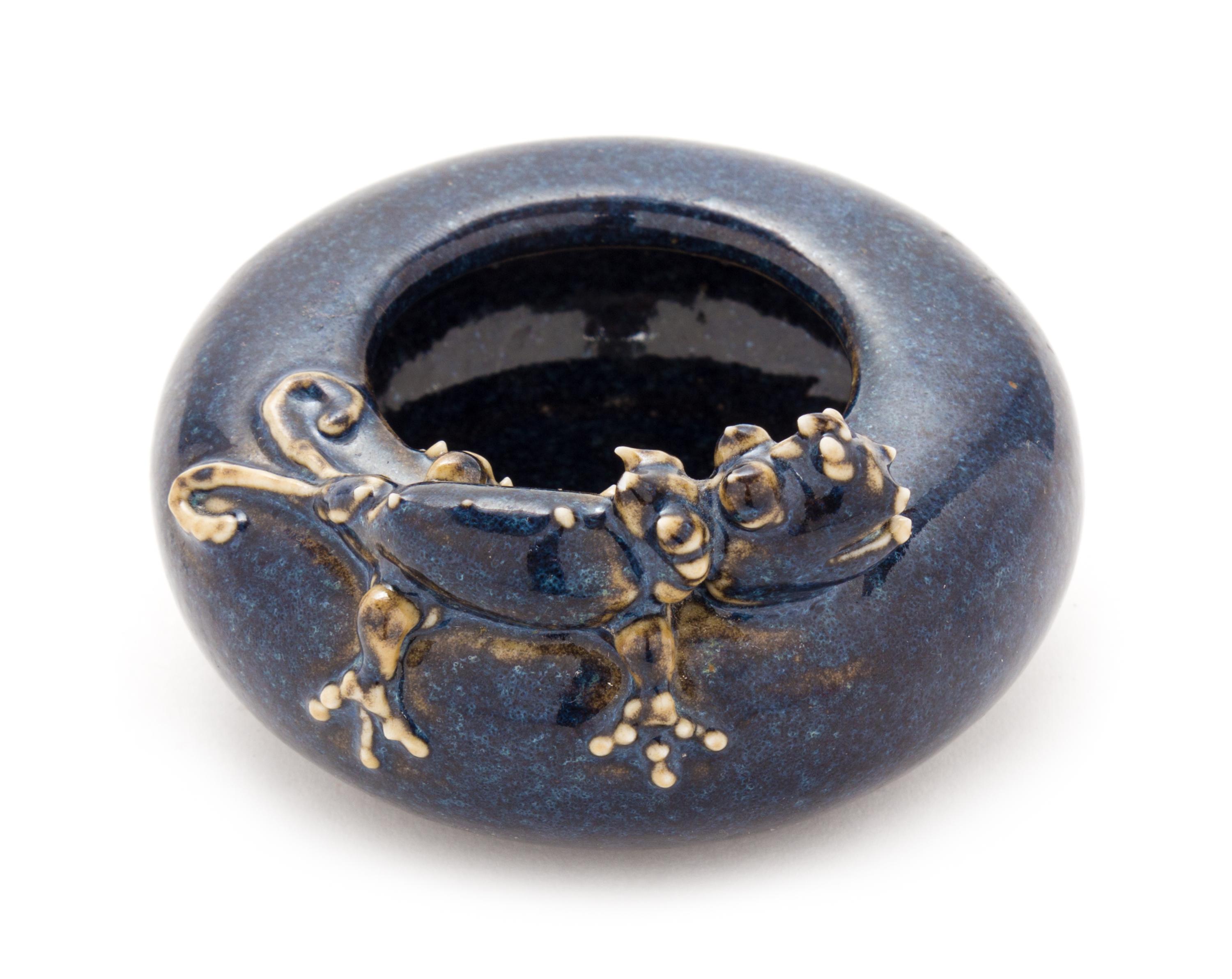 A Blue Glazed Porcelain Water Dropper Diameter 2 3/4 inches.