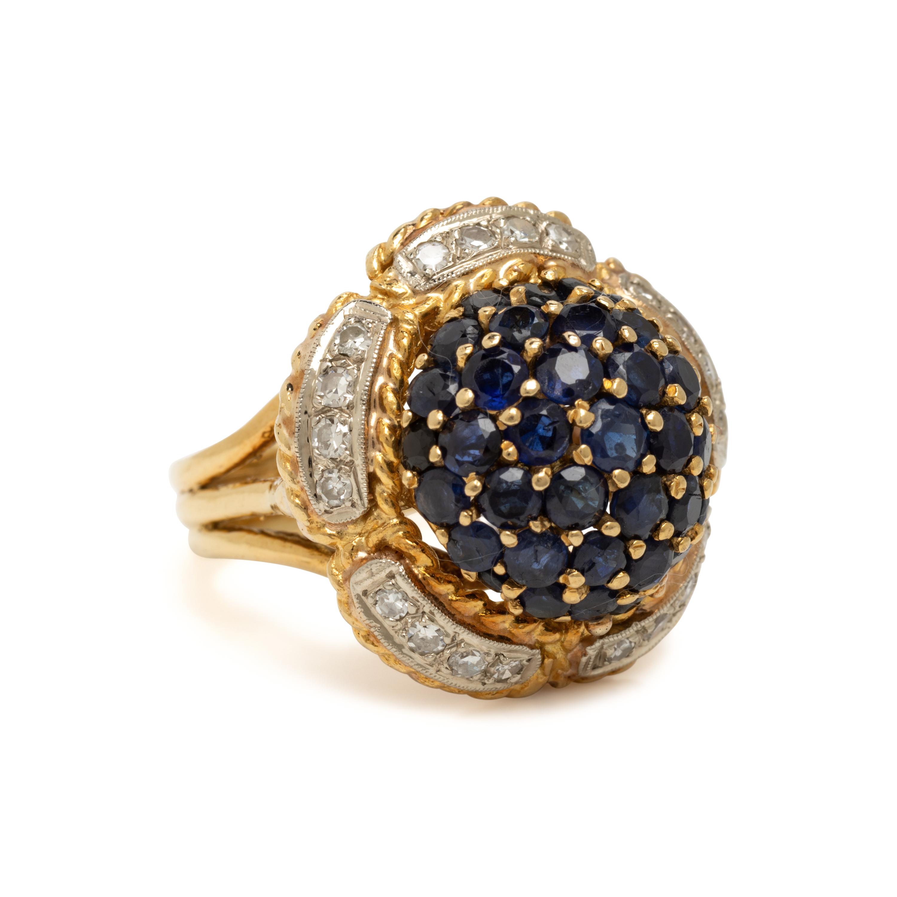 Sapphire, Diamond, and Yellow Gold Bombé Ring