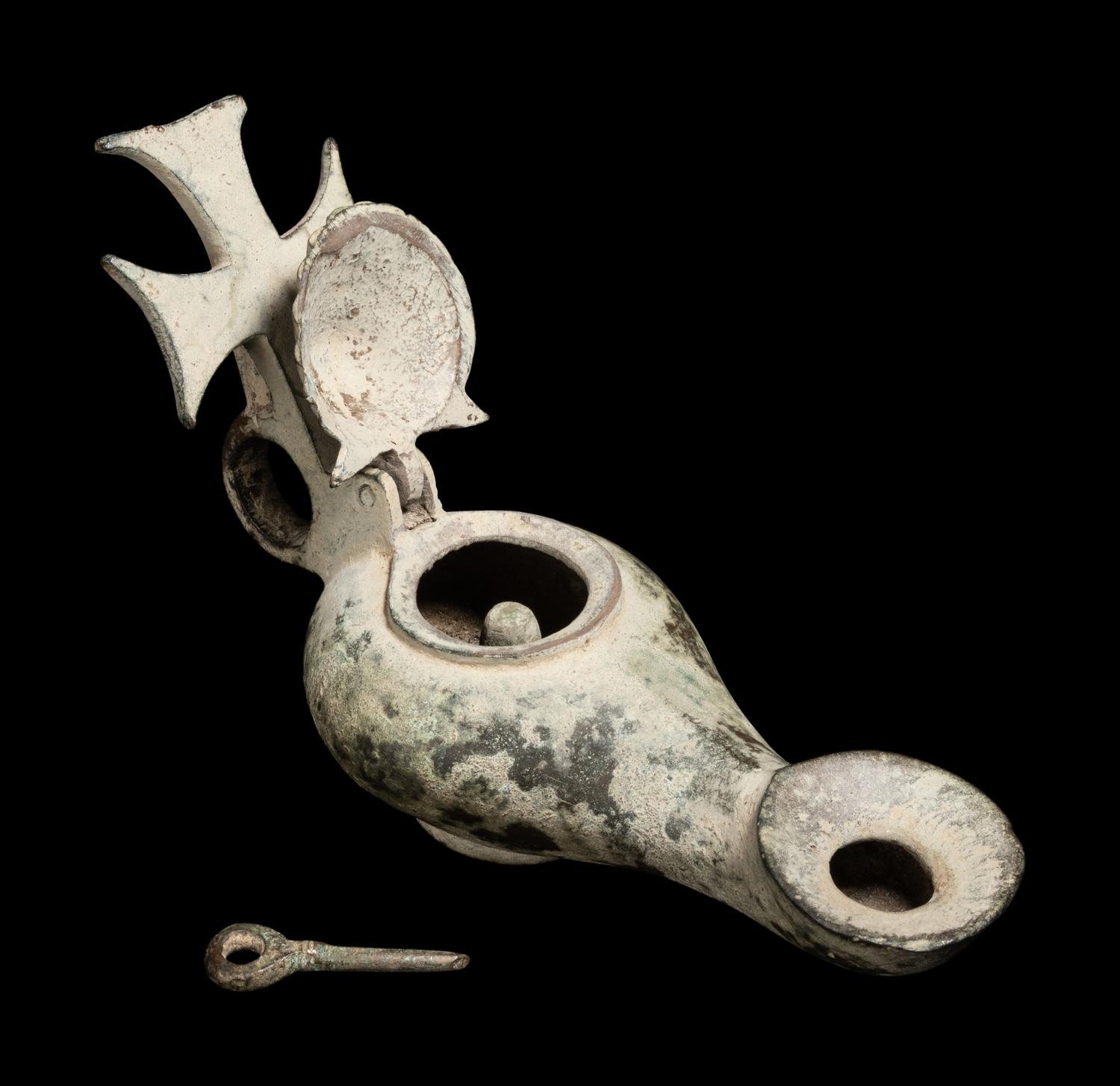 A Byzantine Bronze Lamp and Lampstand