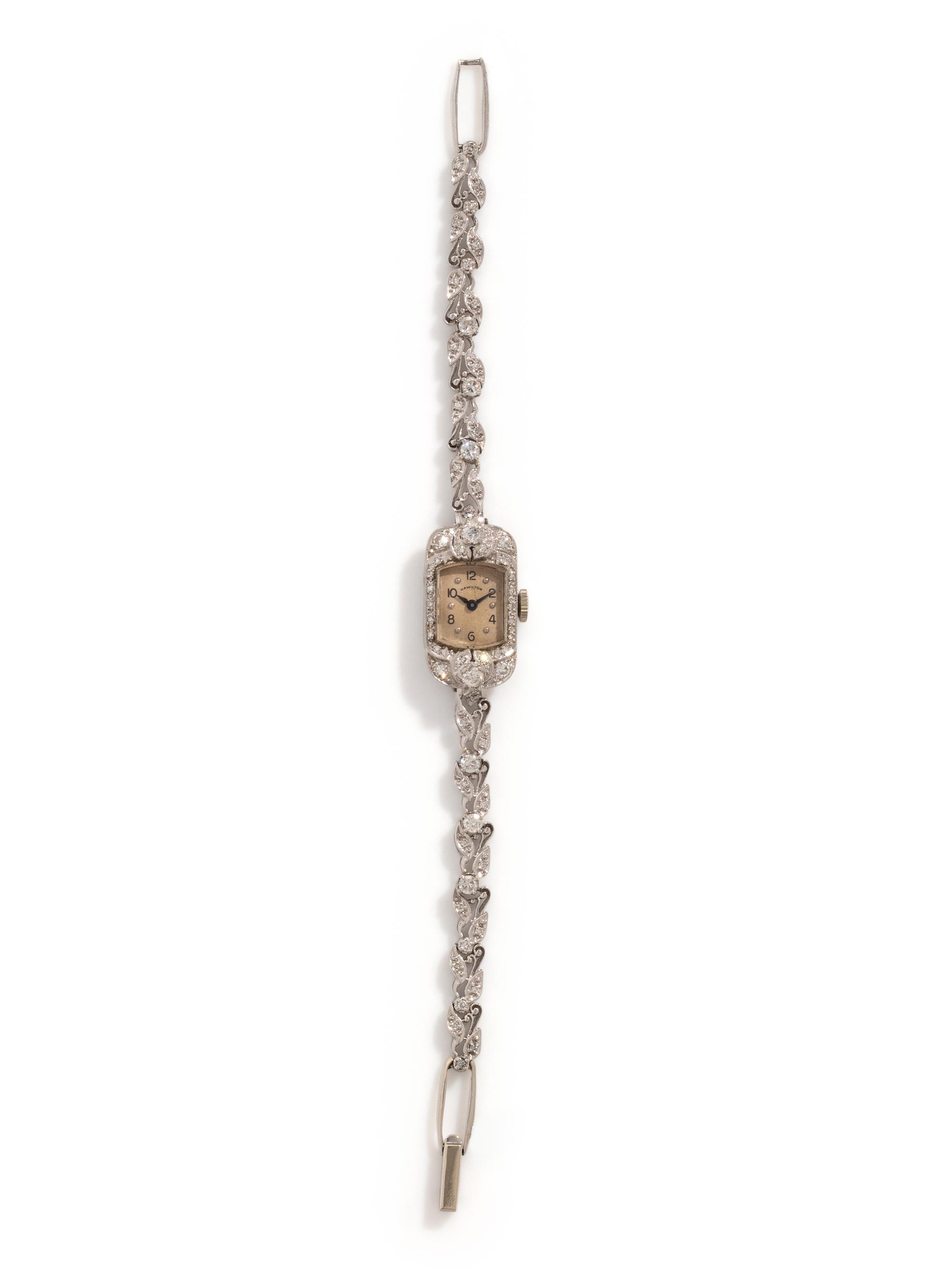 HAMILTON, PLATINUM AND DIAMOND WATCH