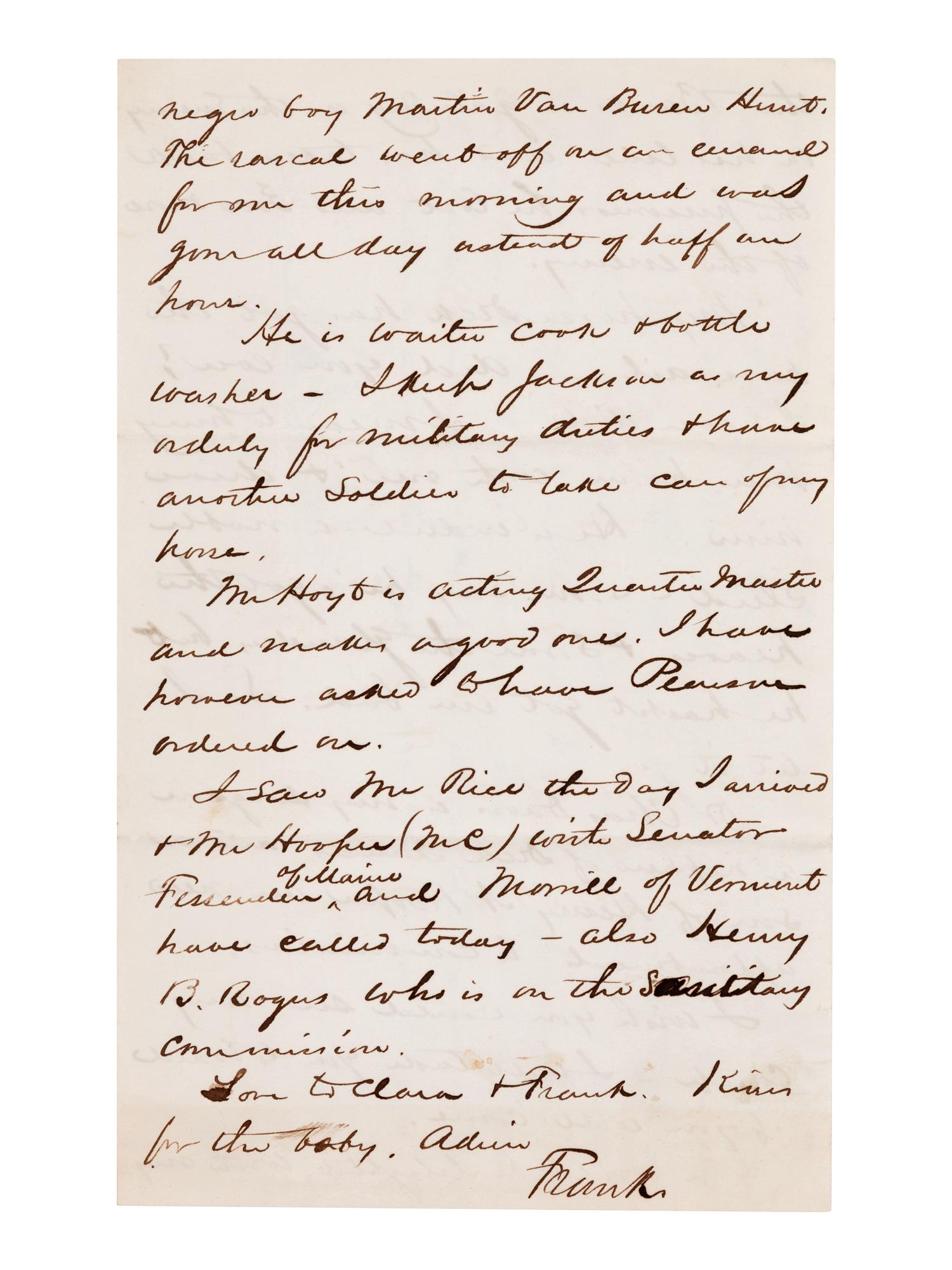 [CIVIL WAR]. Illustrated union officer letter. Autograph letter signed ("Frank"), to "my dear wife." Camp Alexander, Washington, 1 June 1862.