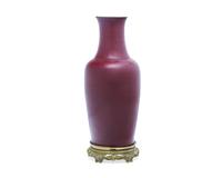 A Chinese flambé​ glaze porcelain baluster vase with gilt bronze base, 18th / 19th century