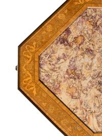 A Louis XVI Style Gilt-Bronze Mounted Marquetry and Marble-Inset Low Table