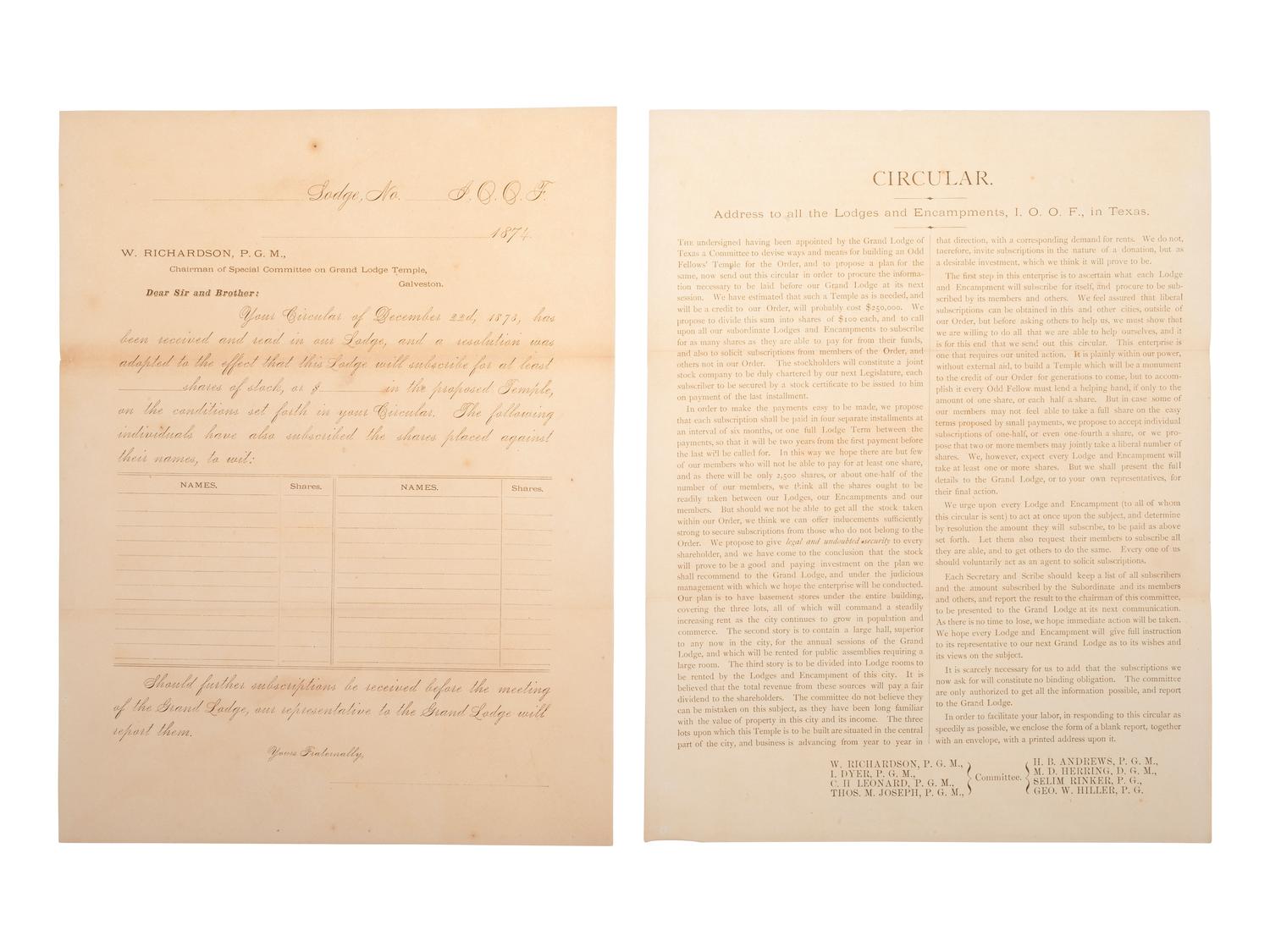 [TEXAS]. 6 photographs and documents related to military subjects in early Texas state history.