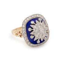 DIAMOND AND BLUE ENAMEL RING