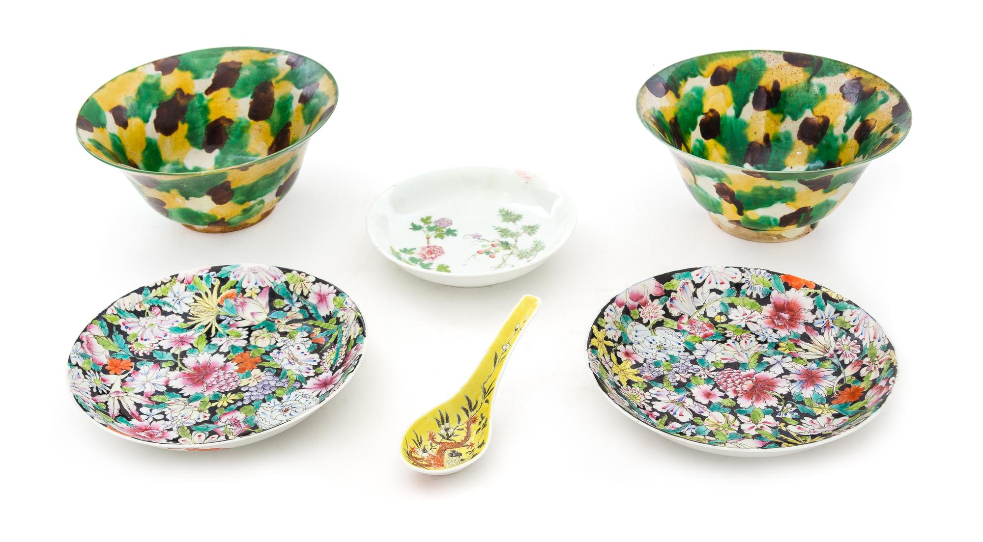 Six Porcelain Articles Diameter of largest 7 1/4 inches. — 19TH CENTURY