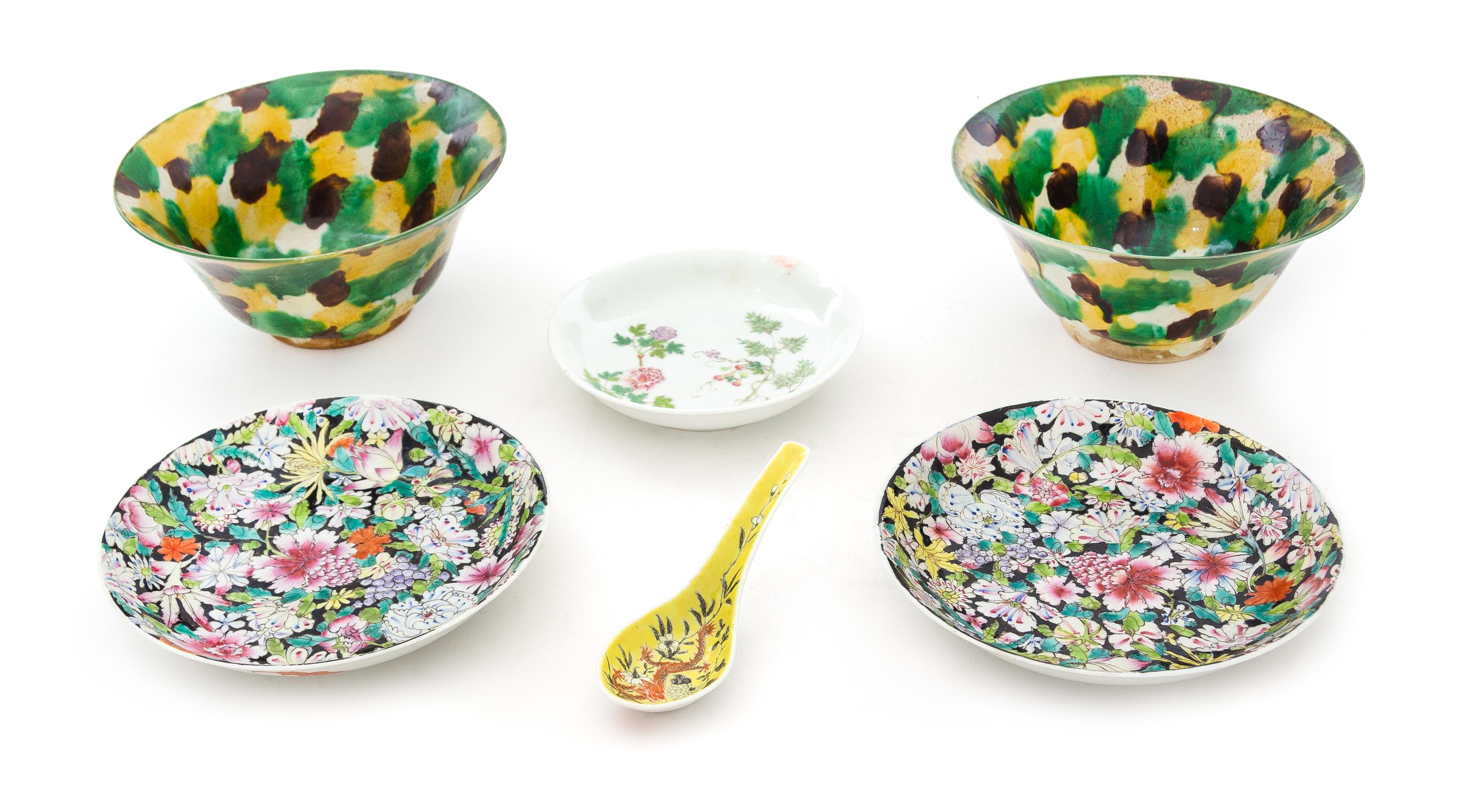 Six Porcelain Articles Diameter of largest 7 1/4 inches. — 19TH CENTURY