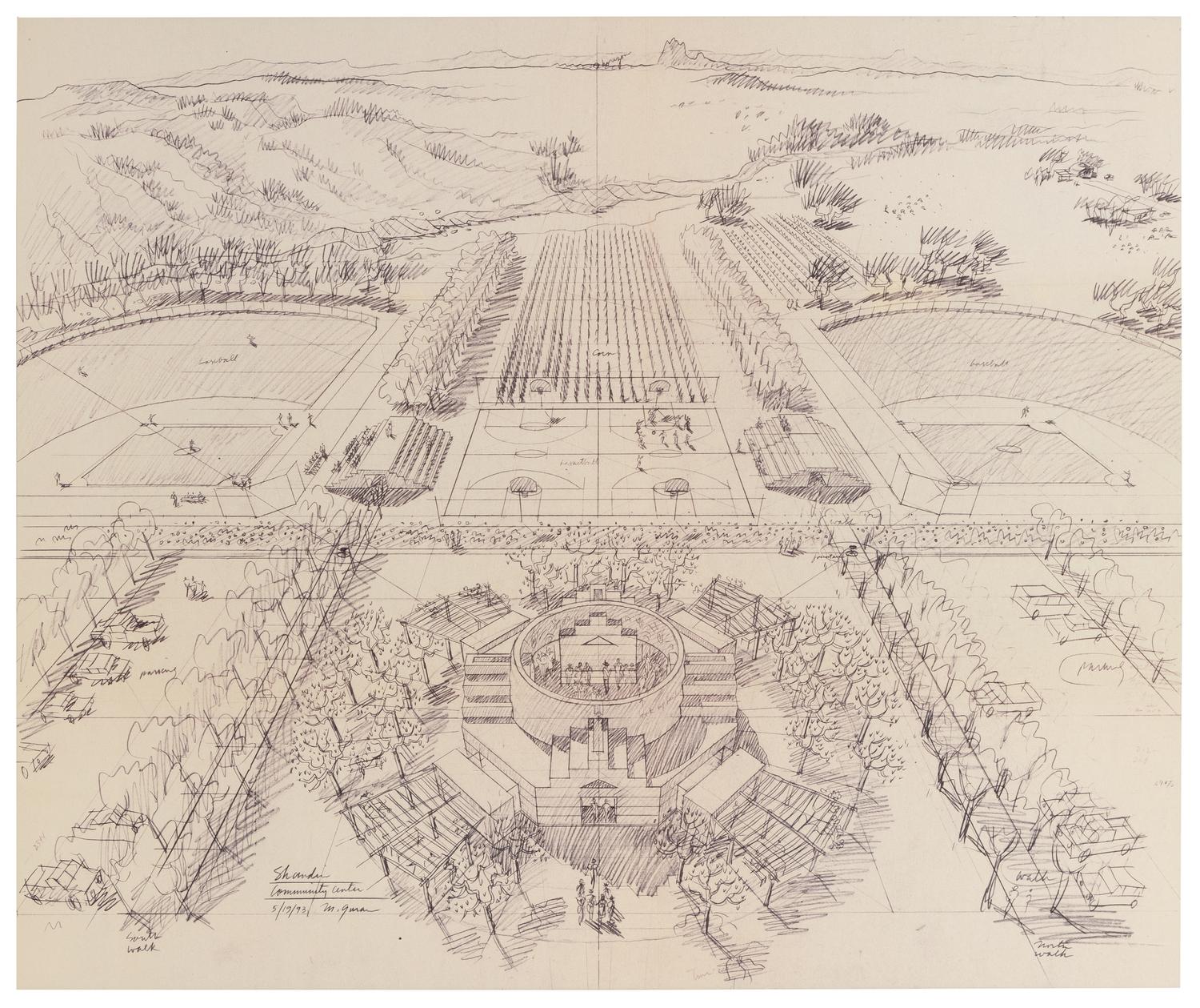 Architectural Drawing of Shándiín Community Center, a creation by Jesse Monongya and Michael Guran