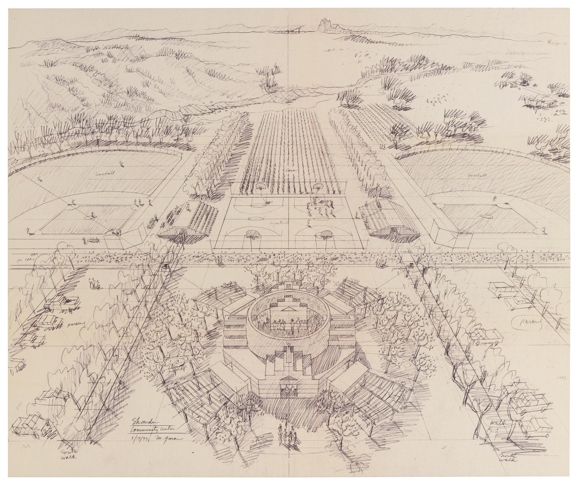 Architectural Drawing of Shándiín Community Center, a creation by Jesse Monongya and Michael Guran