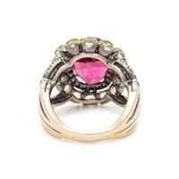 WHITE GOLD, RUBELLITE, QUARTZ, AND DIAMOND RING