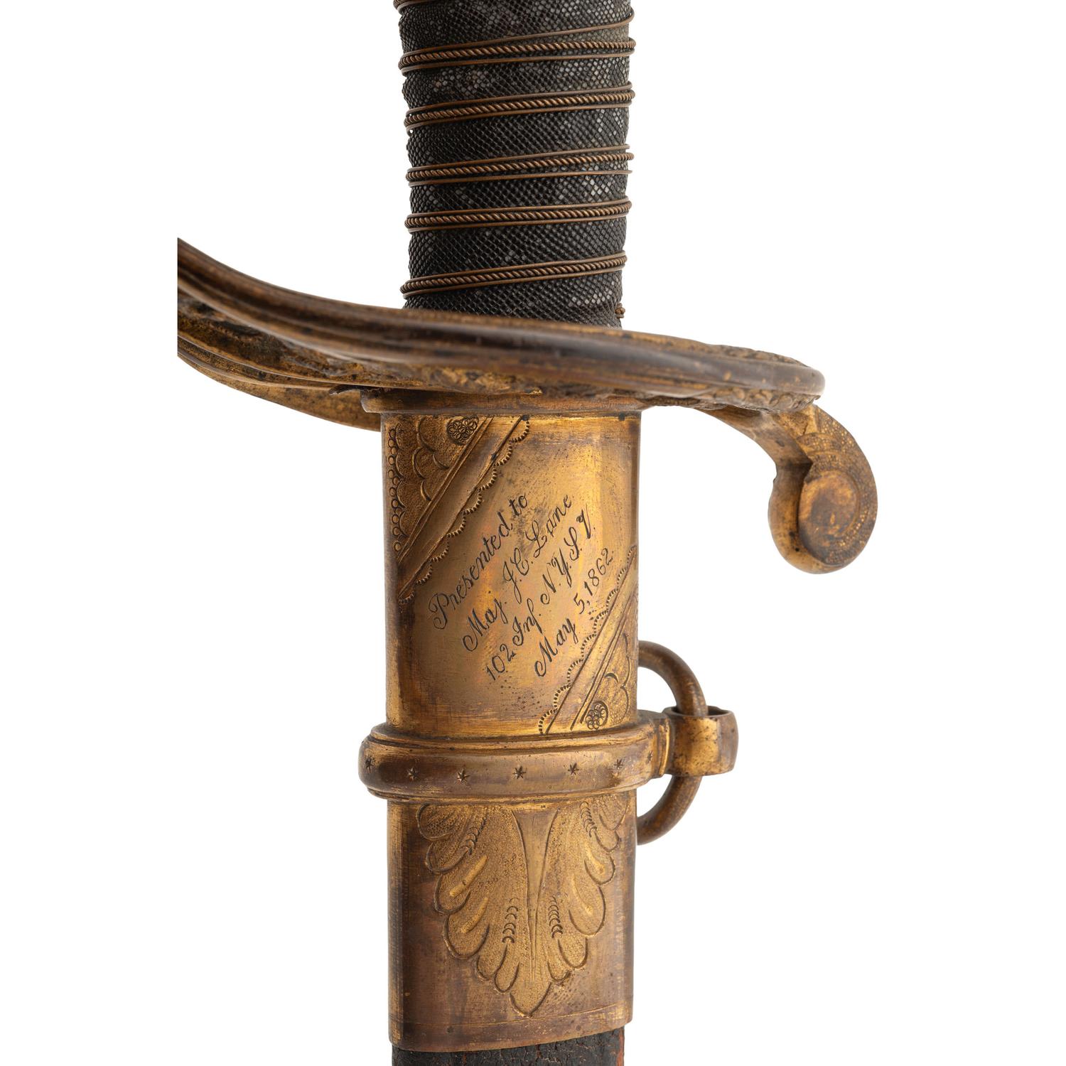 Imported Foot Officer's Sword Presented to Maj. (Col.) James A. Lane - 102nd New York Infantry - WIA at Gettysburg.