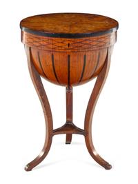 A Biedermeier Parcel Ebonized Burlwood Work Table