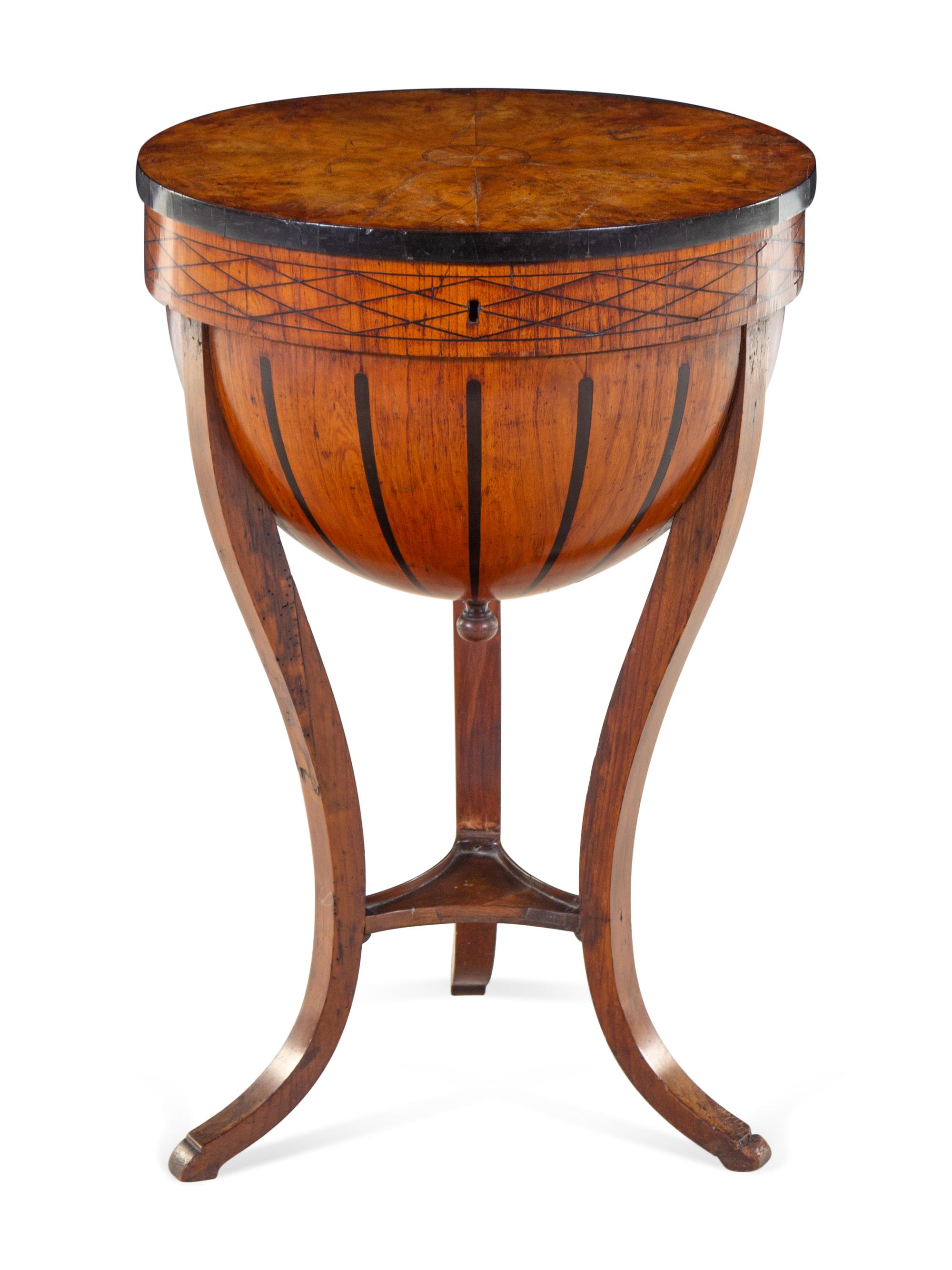 A Biedermeier Parcel Ebonized Burlwood Work Table