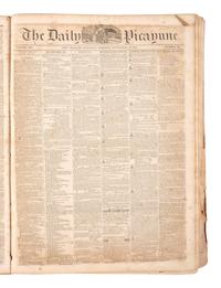 [LOUISIANA -- SLAVERY & ABOLITION]. The Daily Picayune. 763 issues in 5 bound volumes. New Orleans, LA: Lumsden, Kendall, & Co., 1842, 1843, 1848, 1851, 1852.