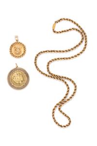 SOLD: YELLOW GOLD LONCHAIN NECKLACE AND COIN PENDANTS