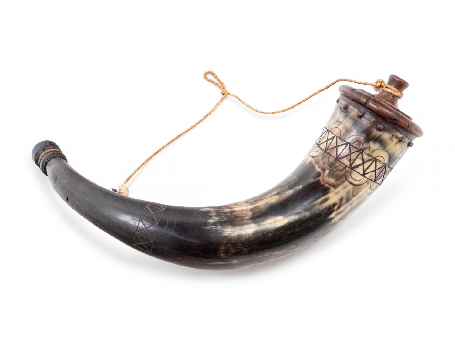 An American Geometric Carved Powder Horn