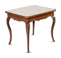 A Louis XV Provincial Fruitwood Marble-Top Occasional Table