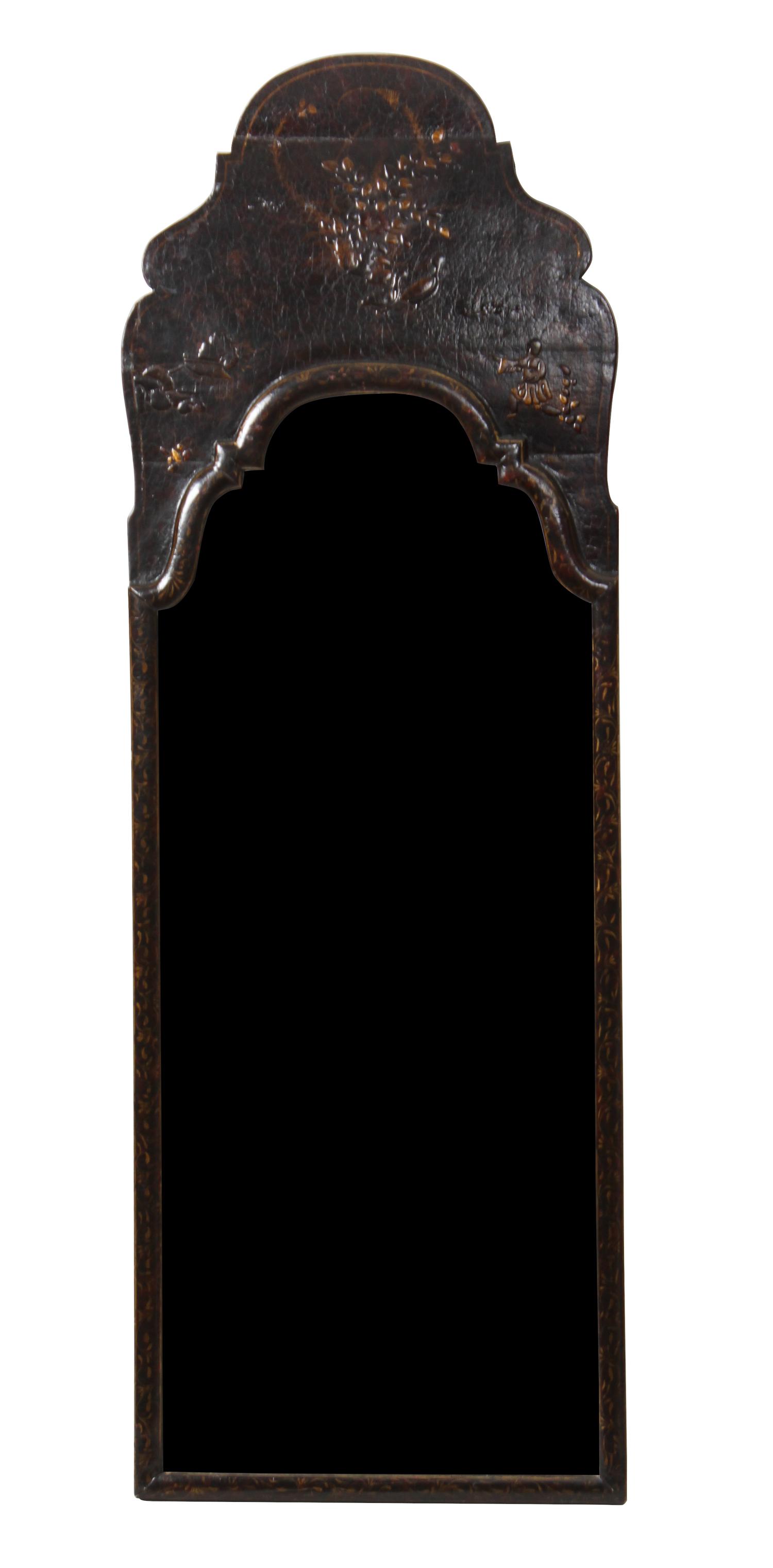 A Queen Anne Lacquered Mirror Height 47 1/2 x width 16 inches — LATE 18TH/EARLY 19TH CENTURY