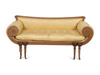 A Continental Carved Walnut Scroll-Arm Canape