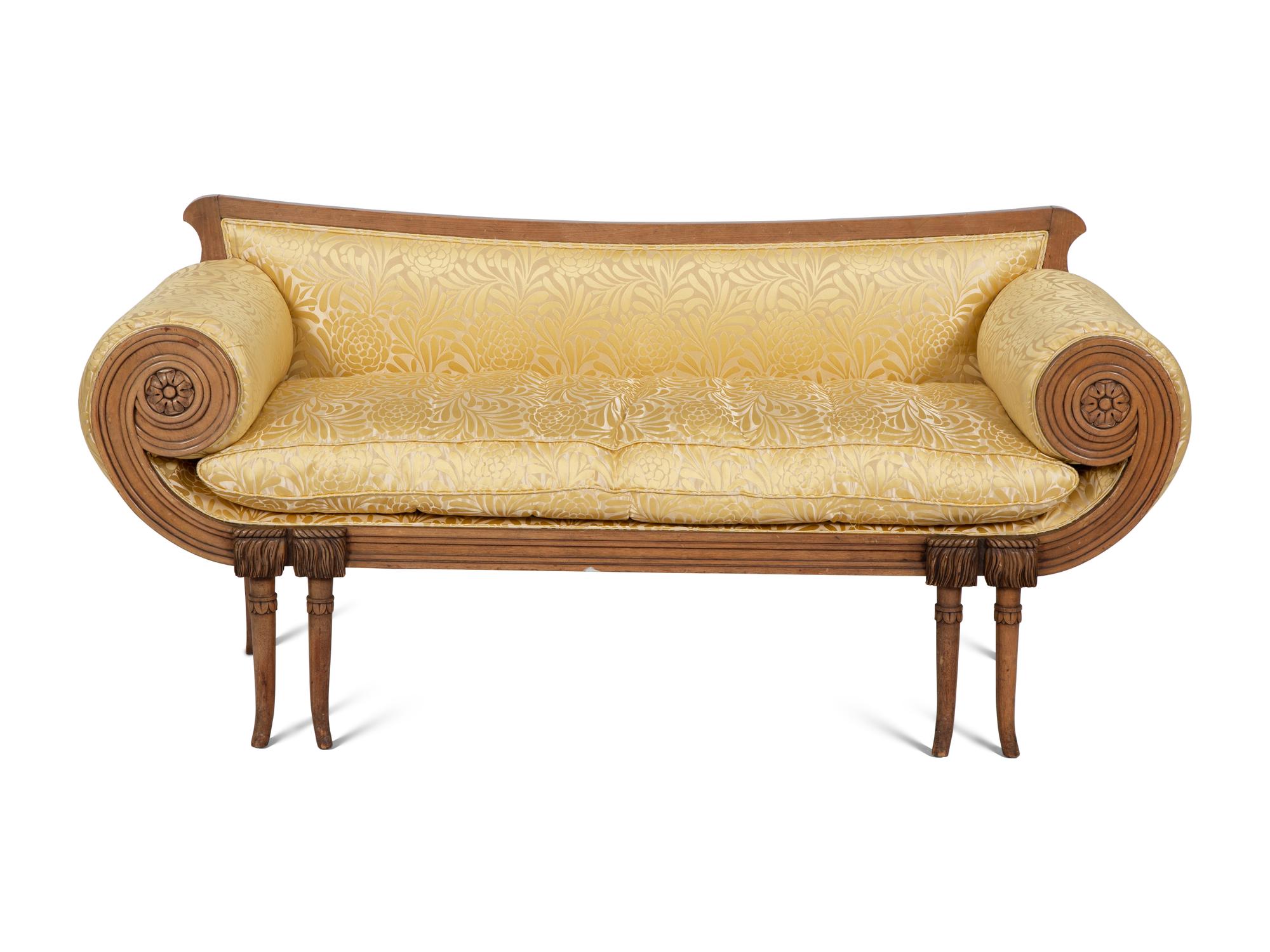 A Continental Carved Walnut Scroll-Arm Canape