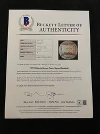 A 1991 Atlanta Braves National League Champions Team Signed Autograph Baseball With 28 Signatures (Beckett Authentication Services Letter BAS Certified),