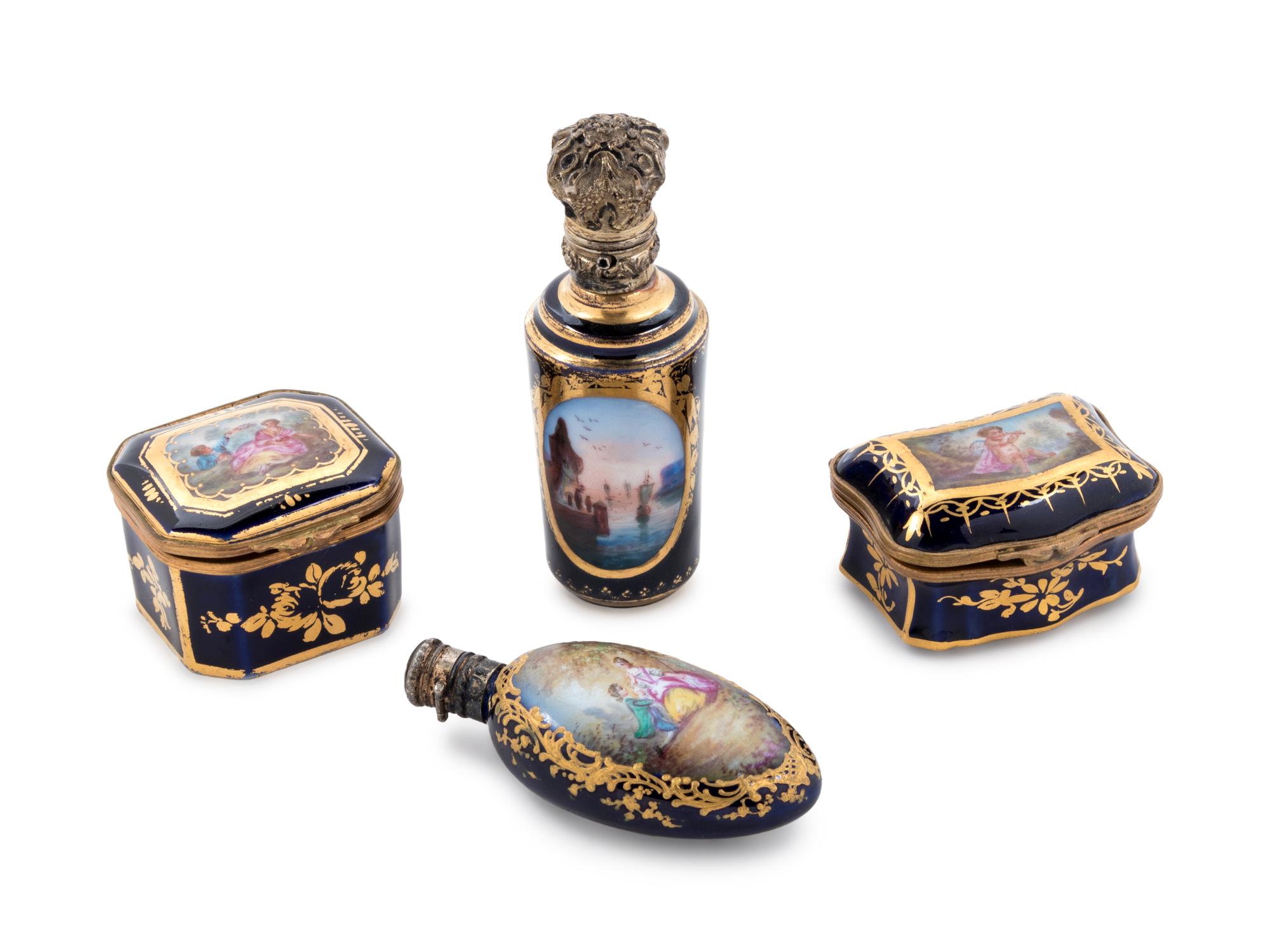 Four Sèvres Style Painted and Parcel Gilt Porcelain Articles