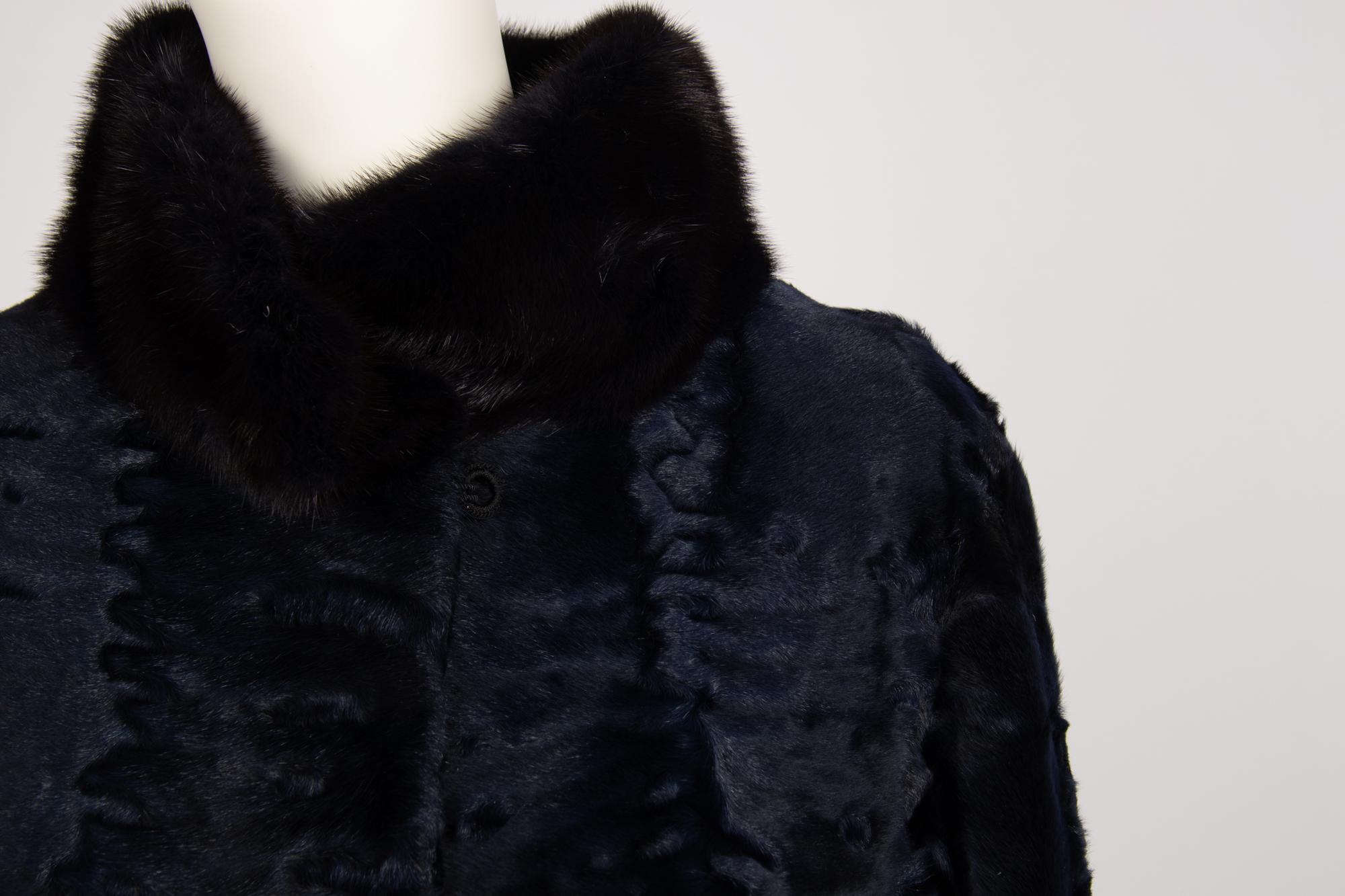 J. Mendel Navy Broadtail and Mink Coat, 2000s