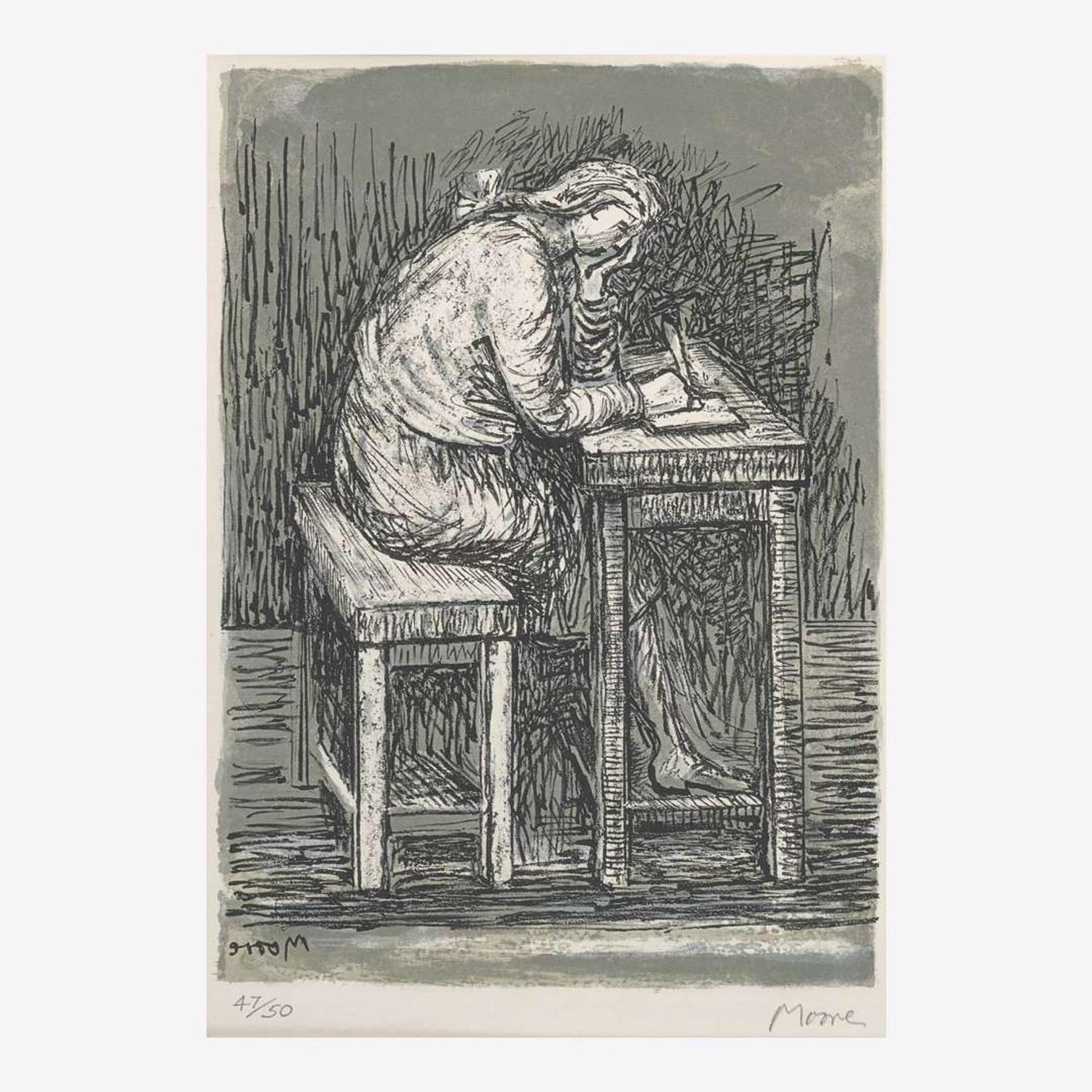 Henry Moore (British, 1898-1986) Girl Seated at Desk VII