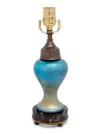 An Aurene Glass Vase Mounted as a Lamp