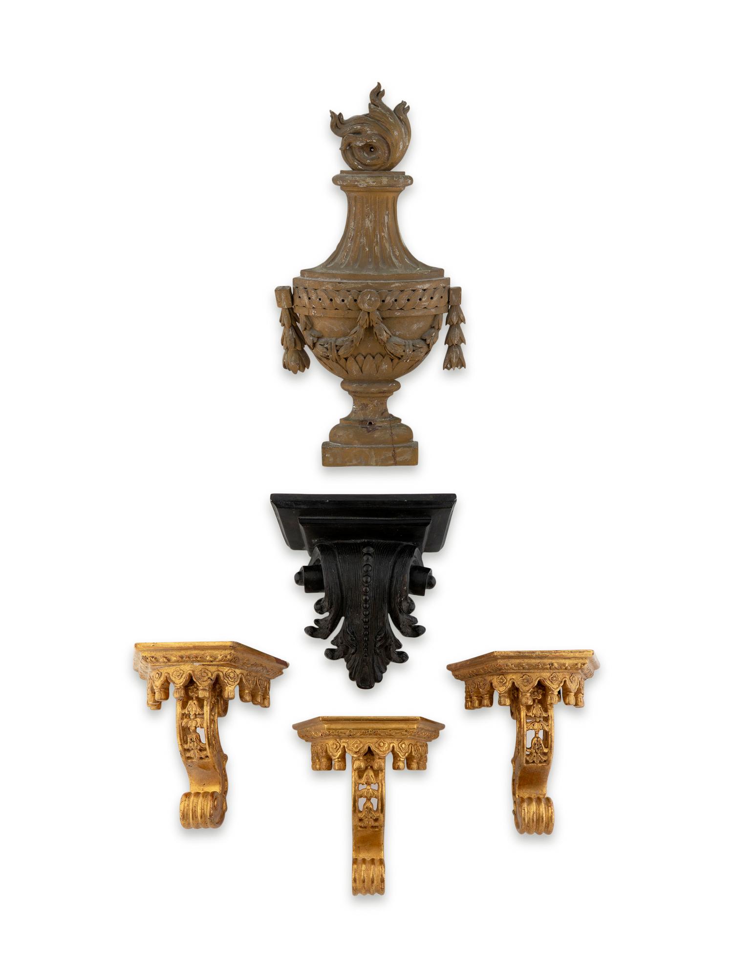 Five Carved Wood Wall Mounts — 20TH CENTURY