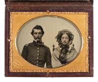 [CIVIL WAR]. BRADY, Mathew (1822-1896), photographer. Quarter plate Cutting's Patent double-sided ambrotype of a pre-war first lieutenant and his female companion.