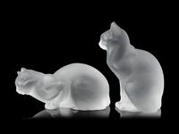 Two Lalique Molded and Frosted Glass Cats