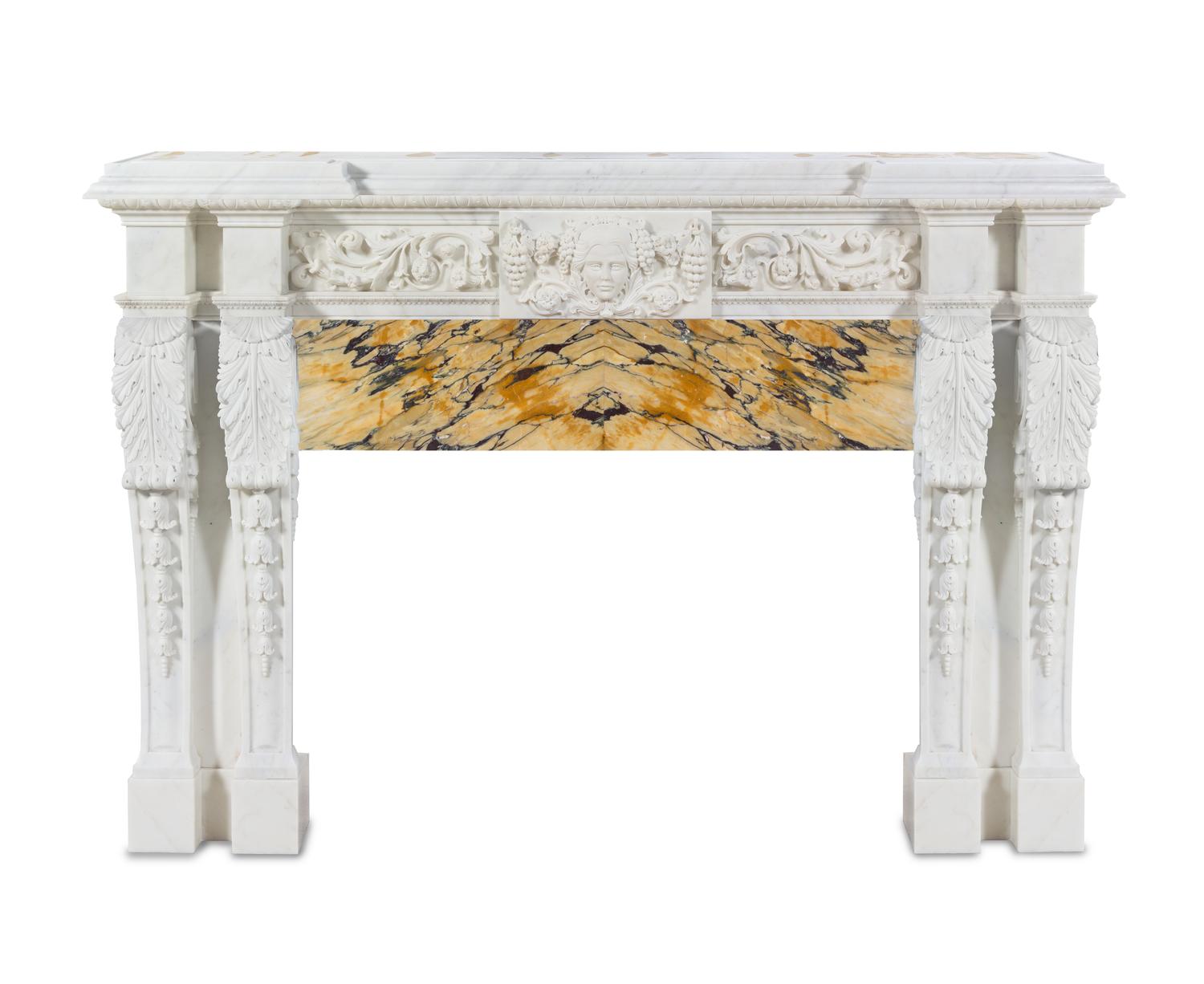 An Italian Baroque Style Carved White and Rosso Levanto Marble Chimneypiece